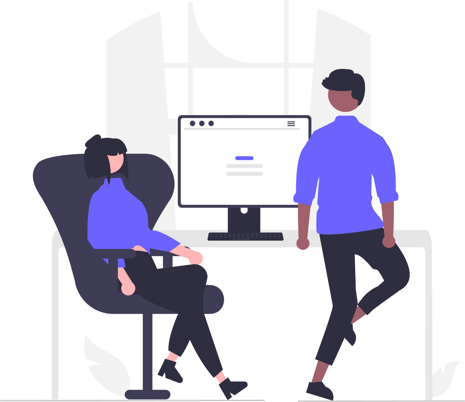 People on front of desktop